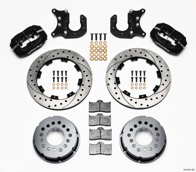 Wilwood Forged Dynalite P/S Rear Kit Drilled Rotor Mopar/Dana 2.36in Off w/Snap Ring Bearing - 140-5591-BD