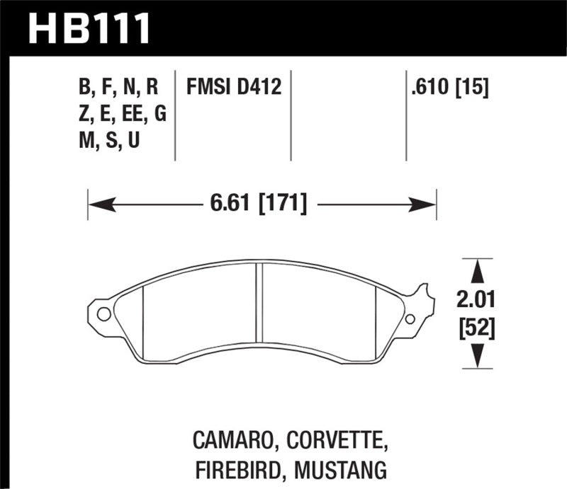 Hawk 94-04 Mustang Cobra / 88-95 Corvette 5.7L / 88-92 Camaro w/ Hvy Duty Brakes Front DTC-70 Pads - HB111U.610