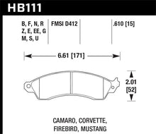 Load image into Gallery viewer, Hawk 94-04 Mustang Cobra / 88-96 Corvette / 88-92 Camaro w/HD Brakes Front Blue 9012 Race Brake Pads - HB111E.610