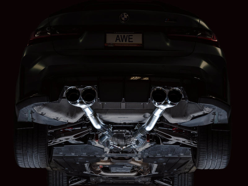 AWE Tuning Track Edition Cat-Back Exhaust for BMW G8X M3/M4 - Chrome Silver Tips - 3020-43482