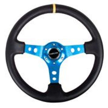 Load image into Gallery viewer, NRG Reinforced Steering Wheel (350mm / 3in. Deep) Blk Leather w/Blue Circle Cutout Spokes - RST-006BL