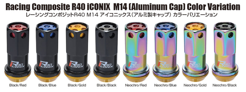 Project Kics 14X1.25 Iconix R40 Lug Nuts - Black w/ Gold Caps - 16+4 - WRIA15KA