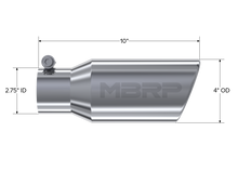 Load image into Gallery viewer, MBRP Universal Tip 4in OD 2.75in Inlet 10in Length Angled Rolled End T304 - T5157