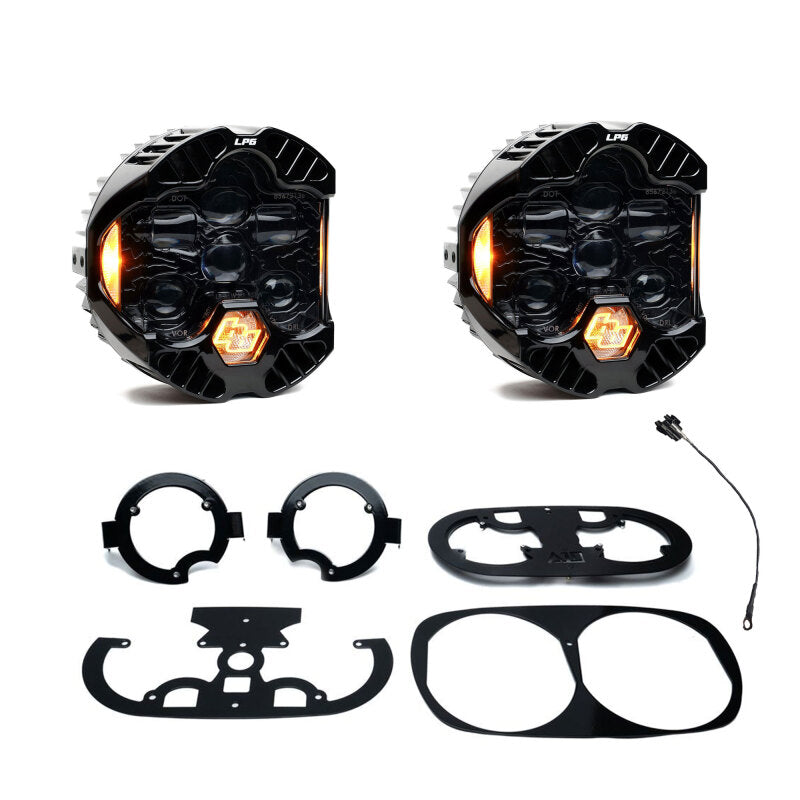 Baja Designs Harley D 98-13 Pre-Rushmore Style Road Glide DOT LP6 LED Dual Headlight Kit DRL -Amber - 448328
