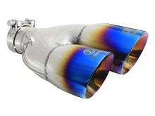 Load image into Gallery viewer, aFe Takeda 2.5in 304 Stainless Steel Clamp-on Exhaust Tip Driver Side 2.5in Inlet 4inDual-Blue Flame - 49T25484-L122