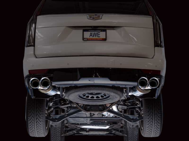 AWE Tuning 2021+ Cadillac Escalade 6.2L 0FG Dual Exit Exhaust System w/ 5in Chrome Silver Tips - 3015-42321