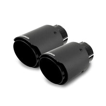 Load image into Gallery viewer, Mishimoto 2x Carbon Fiber Muffler Tip 2.5in Inlet 3.5in Outlet Black - MMEXH-TIP-CFD25BK