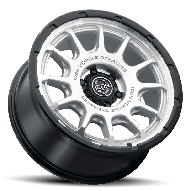 ICON Alloys Rancho 20x9 / 6x5.5 / 16mm / 5.625in BS Silver Machined w/ Gloss Black Lip Wheel - 8420909056SMGB