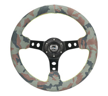 Load image into Gallery viewer, NRG Reinforced Steering Wheel (350mm / 3in. Deep) Camo Suede Mark w/ Neon Grn stitching &amp; Blk Spoke - RST-006MB-S-CAMO