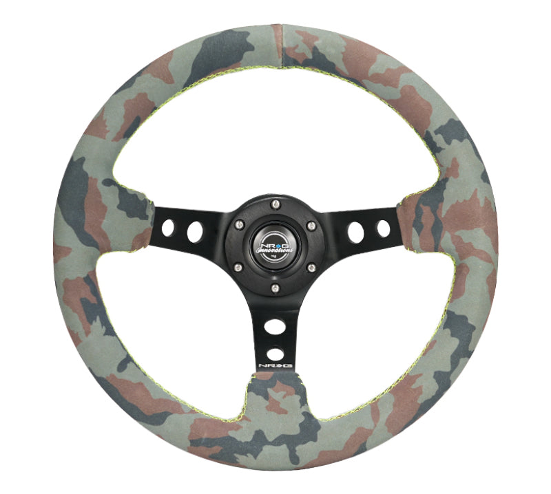 NRG Reinforced Steering Wheel (320mm) Sport/Suede Steering Wheel w/ Camo Pattern & Green Stitching - RST-012S-CAMO