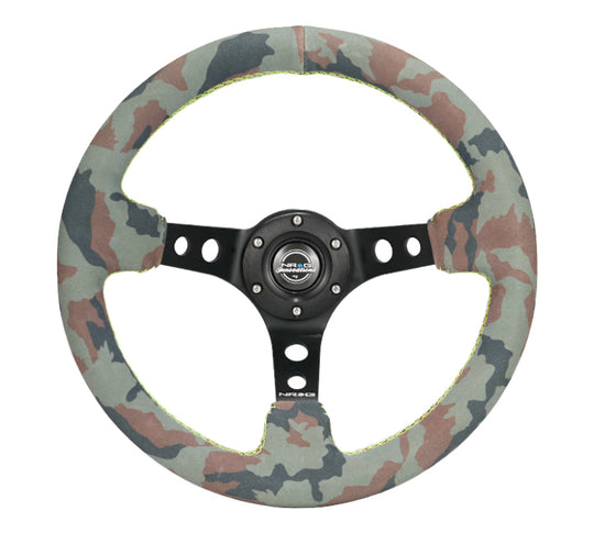 NRG Reinforced Steering Wheel (320mm) Sport/Suede Steering Wheel w/ Camo Pattern & Green Stitching - RST-012S-CAMO