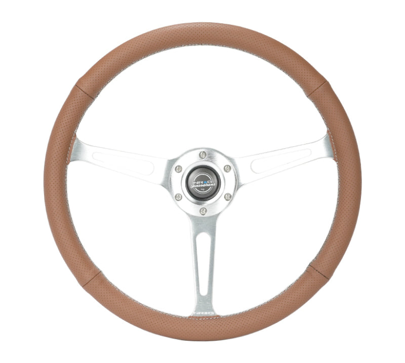 NRG Reinforced Steering Wheel (380mm/1in. Deep) Perforated Brown Leather - RST-380-CIRCUIT-BR