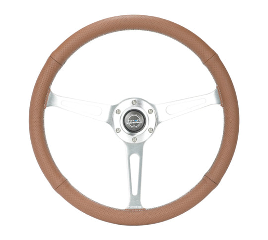 NRG Reinforced Steering Wheel (380mm/1in. Deep) Perforated Brown Leather - RST-380-CIRCUIT-BR