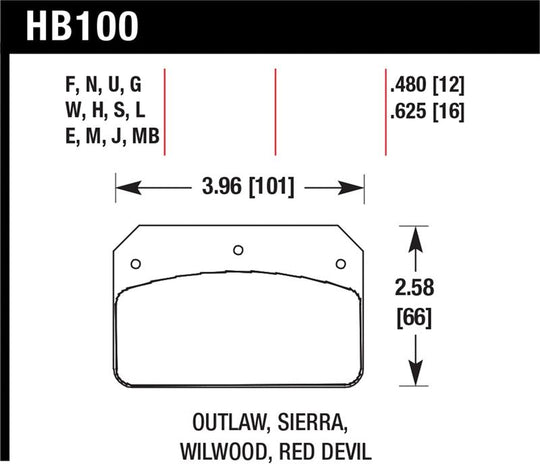 Hawk Wilwood Dynalite Caliper 12mm Street HT-10 Brake Pads - HB100S.480
