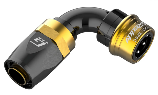 GReddy PRO/SPEC - 90 Degree AN16 Quick-Release Swivel Hose End(s) - Black / Gold anodized - 12861690