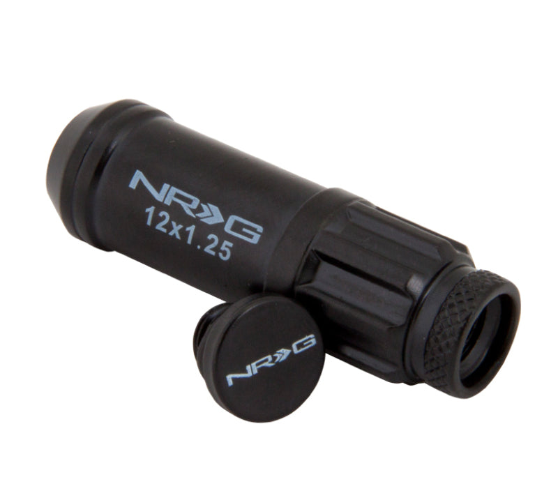 NRG 700 Series M12 X 1.25 Steel Lug Nut w/Dust Cap Cover Set 21 Pc w/Locks & Lock Socket - Black - LN-LS710BK-21