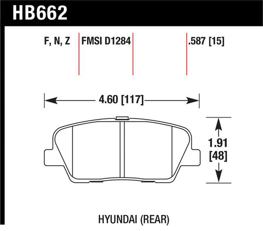 Hawk 10 Hyundai Genesis Coupe (w/o Brembo Breaks) HPS Street 15mm Rear Brake Pads - HB662F.587