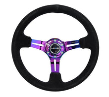 Load image into Gallery viewer, NRG Reinforced Steering Wheel (350mm / 3in. Deep) Blk Suede/Red Stitch w/Neochrome Slits - RST-018S-MCRS