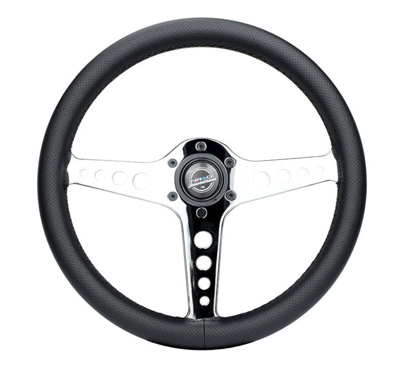 NRG Light Weight Gaming Steering Wheel - Driftz 350mm 3 Chrome Spokes Perforated Leather - ST-034CH-PR