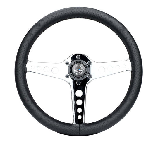 NRG Light Weight Gaming Steering Wheel - Driftz 350mm 3 Chrome Spokes Perforated Leather - ST-034CH-PR