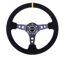 Load image into Gallery viewer, NRG Reinforced Steering Wheel (350mm / 3in. Deep) Blk Suede w/Circle Cut Spokes &amp; Single Yellow CM - RST-006S-Y