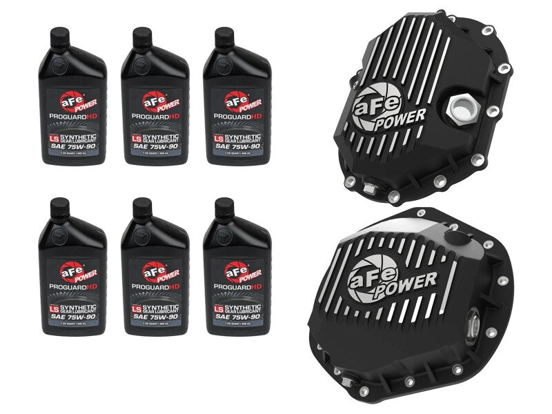 aFe Power Front/Rear Diff Cover Kit w/ Oil 11-19 GM Diesel Trucks V8 (AAM 9.25-12 & AAM 11.5-14) - 46-7707AB