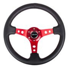 Load image into Gallery viewer, NRG Reinforced Steering Wheel (350mm / 3in. Deep) Blk Leather w/Red Circle Cutout Spokes - RST-006RD