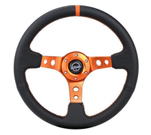 Load image into Gallery viewer, NRG Reinforce Steering Wheel (350mm / 3in. Deep) Blk Leather, Orange Center Mark w/ Orange Stitching - RST-006OR