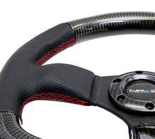 Load image into Gallery viewer, NRG Carbon Fiber Steering Wheel (320mm) Flat Bottom &amp; Leather Trim w/Red Stitching - ST-009CFRS