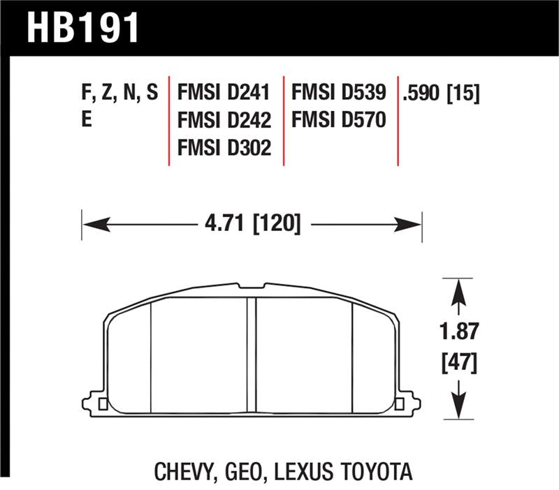 Hawk 86-88 Chevy Nova / 90-92 Geo Prizm GSI / 90-92 Prizm LSI / Toyota (Various) Race Front Brake Pa - HB191E.590