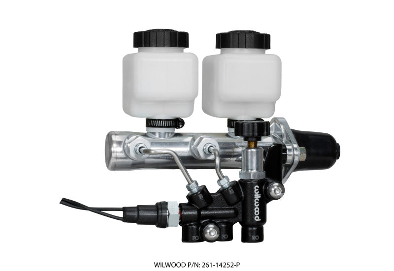 Wilwood Tandem Remote M/C Kit w L/H Bracket & Prop Valve - 1 1/8in Bore Ball Burnished - 261-14252-P