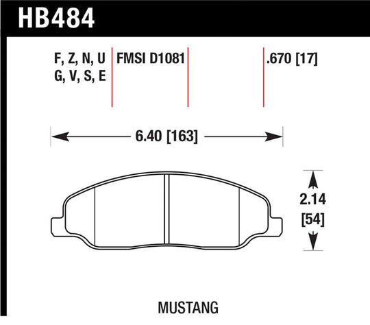 Hawk 05-10 Ford Mustang GT & V6 / 07-08 Shelby GT Performance Ceramic Street Front Brake Pads - HB484Z.670