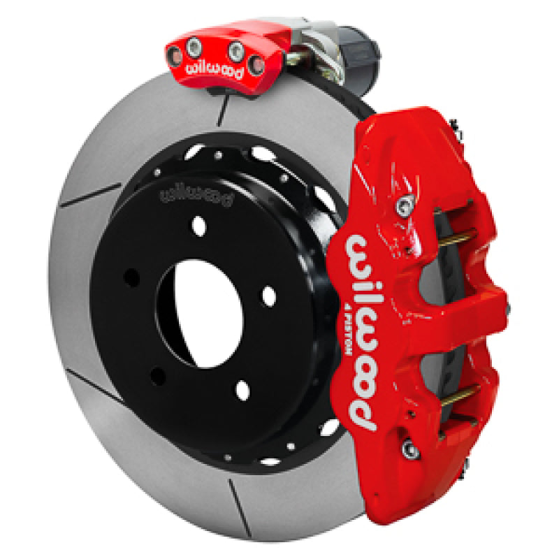 Wilwood 88-98 GM C1500 Aero4 Rear Electronic Parking Brake Kit 14in Rotor 3.25in Offset - Red - 140-18046-R