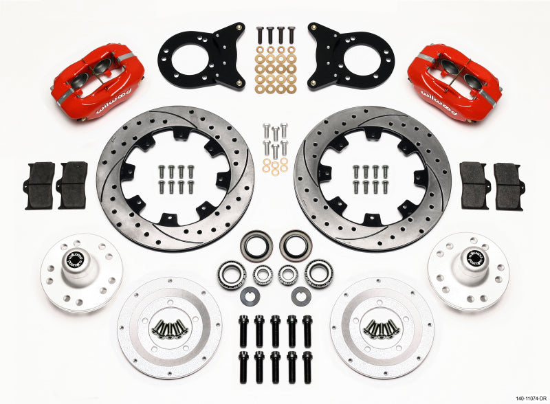 Wilwood Forged Dynalite Front Kit 12.19in Drill Red 1970-1973 Mustang Disc & Drum Spindle - 140-11074-DR