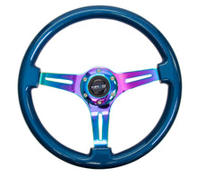 Load image into Gallery viewer, NRG Classic Wood Grain Steering Wheel (350mm) Blue Pearl/Flake Paint w/Neochrome 3-Spoke Center - ST-015MC-BL