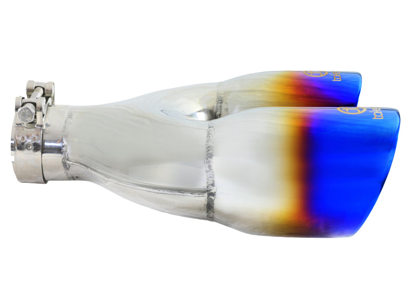 aFe Takeda 2.5in 304 Stainless Steel Clamp-on Exhaust Tip Passenger Side 2.5in Inlet 4inDual - Blue - 49T25484-L121