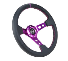 Load image into Gallery viewer, NRG Reinforced Steering Wheel (350mm / 3in. Deep) Black Leather w/Purple Center &amp; Purple Stitching - RST-006PP