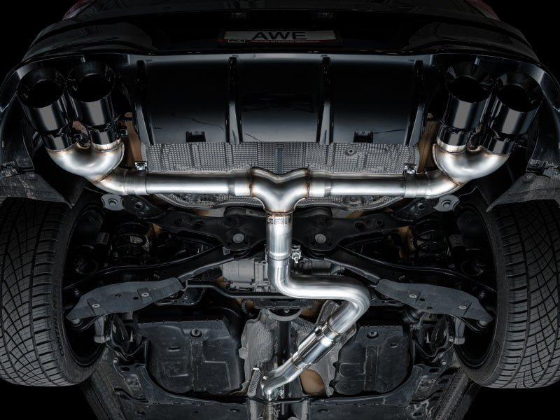 AWE Tuning MK8 Volkswagen Golf R 3in Track Edition Quad Exhaust - Diamond Black Tips - 3020-43658
