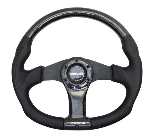 NRG Carbon Fiber Steering Wheel (350mm) Oval Shape Black w/Leather Trim - ST-013CFBK