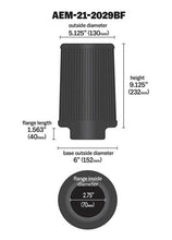 Load image into Gallery viewer, AEM Dryflow Conical Air Filter 2.75in Flange ID / 6in Base OD / 5.125in Top OD / 9.125in Height - 21-2029BF