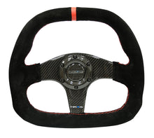 Load image into Gallery viewer, NRG Carbon Fiber Steering Wheel (320mm) Flat Btm. Blk Suede/Red Stitch w/CF Spokes &amp; Red Center Mark - ST-019CF