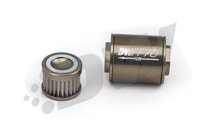 DeatschWerks Stainless Steel 8AN 100 Micron Universal Inline Fuel Filter Housing Kit (70mm) - 8-03-070-100K