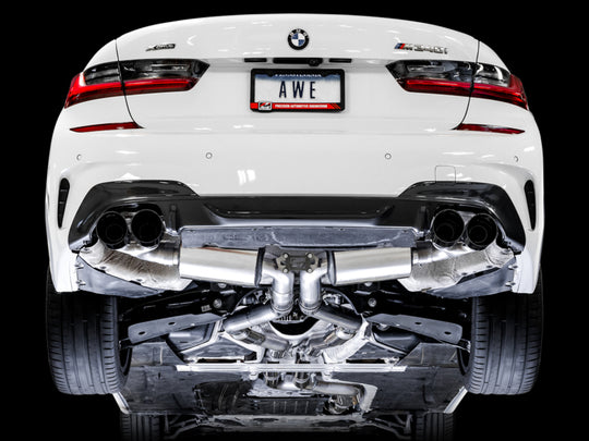 AWE Tuning 2019+ BMW M340i (G20) Resonated Touring Edition Exhaust - Quad Diamond Black Tips - 3015-43158