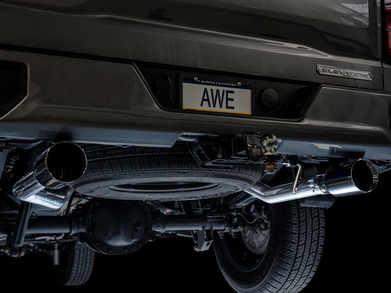 AWE Tuning 4th Gen GM 1500 5.3L 0FG Cat-Back Split Rear Exit (Flat Bumper) - Dual Diamond Tips - 3015-33206