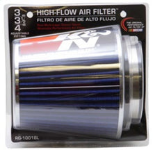 Load image into Gallery viewer, K&amp;N Universal Air Filter Chrome Round Tapered Blue - 4in Flange ID x 1.125in Flange Length x 5.5in H - RG-1001BL