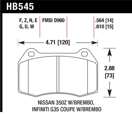 Hawk 03-04 Infinit G35 / 04-09 Nissan 350z w/ Brembo DTC-60 Race Front Brake Pads - HB545G.564