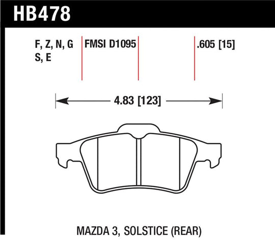 Hawk 13-14 Ford Focus ST / Mazda/ Volvo HP+ Street Rear Brake Pads - HB478N.605