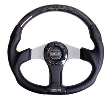 Load image into Gallery viewer, NRG Carbon Fiber Steering Wheel (350mm) Silver Oval Shape w/Leather Trim - ST-013CFSL