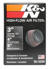 Load image into Gallery viewer, K&amp;N Universal Round Clamp-On Air Filter 3in Flange ID x 6in Base OD x 4.625in Top OD x 3in Height - RU-5288