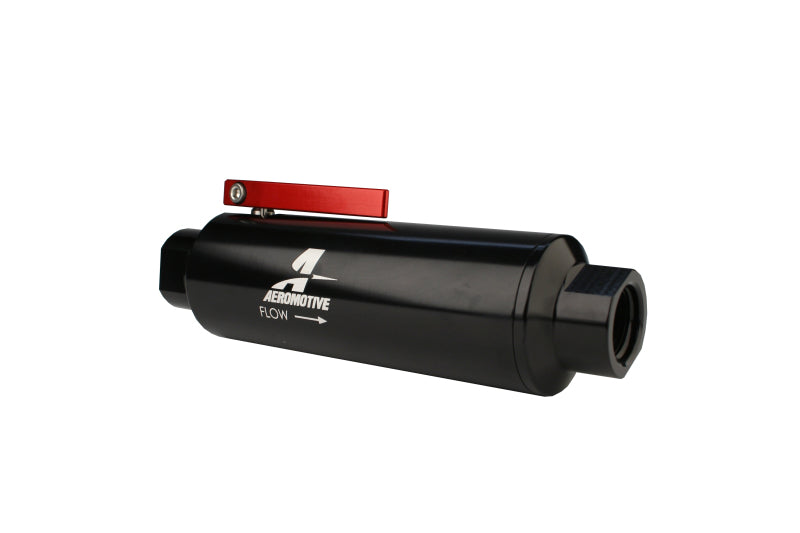 Aeromotive In-Line AN-10 Filter w/Shutoff Valve 100 Micron SS Element - Black Anodize Finish - 12331